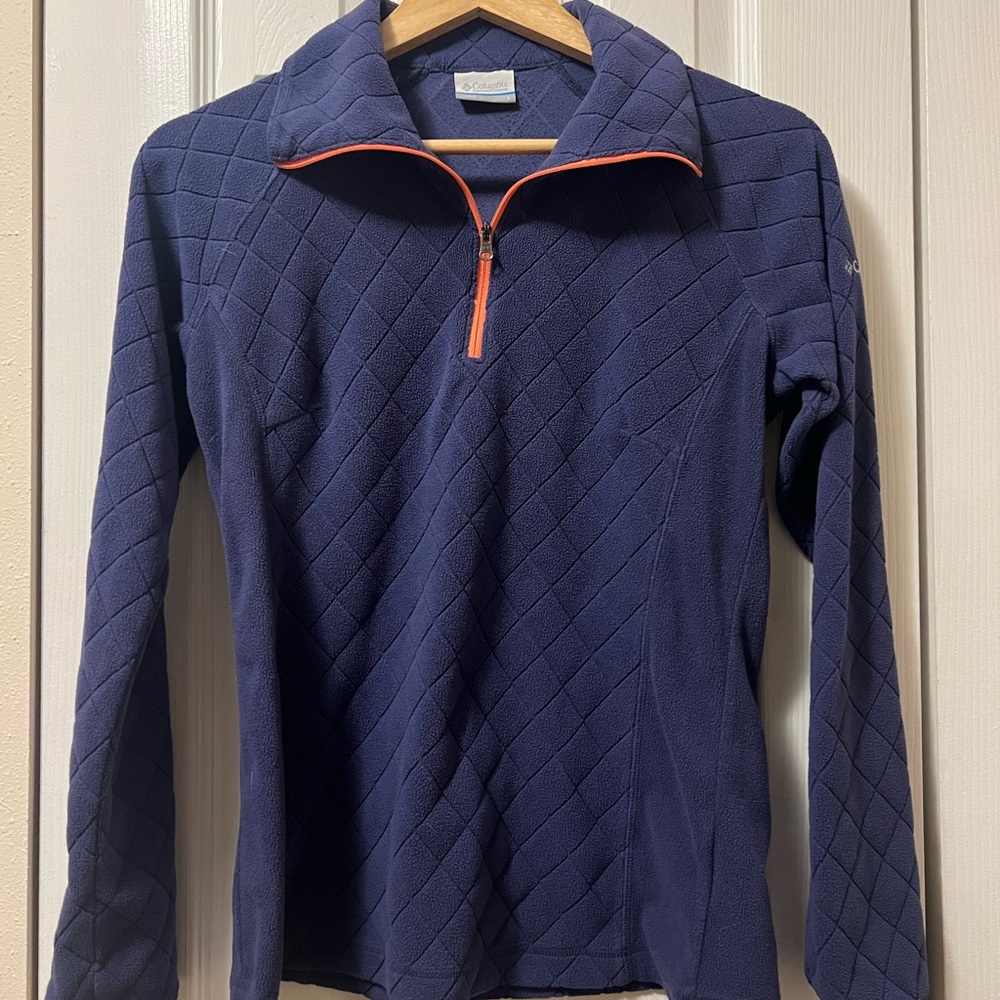 Columbia Women’s Purple Zip-Up Sweater with Pink Trim, Size Small